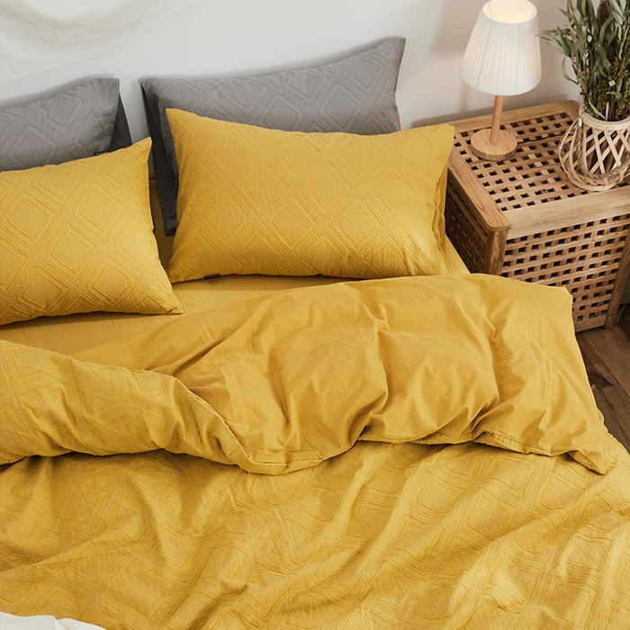 91家纺网 家纺一手货源 找家纺 贝尔 PELLHOME 日式北欧民宿大剪花水洗棉全棉四件套场景二（春节不打烊)（可抖音代发） 黄色