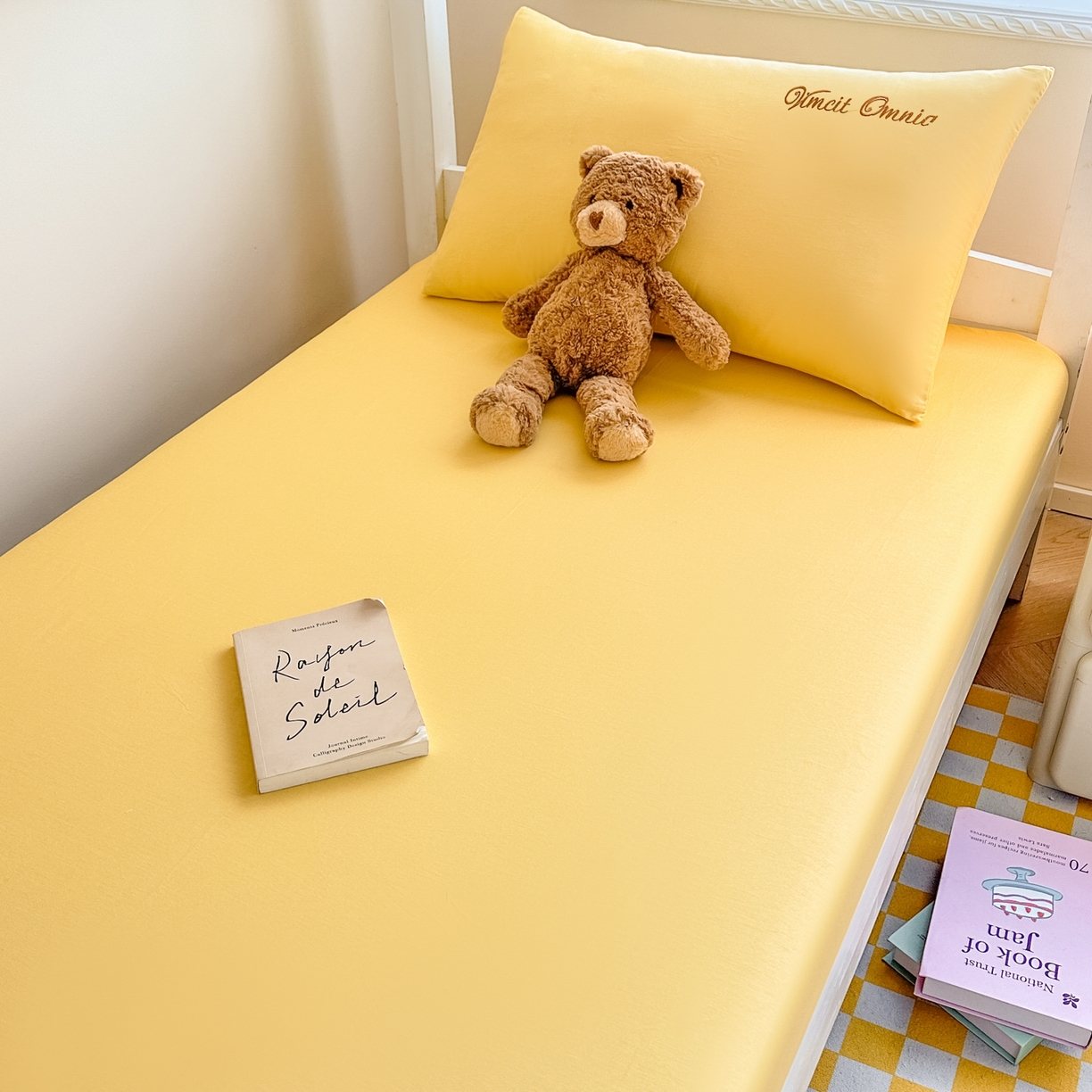 91家纺网 家纺一手货源 找家纺 摩妮卡 2025新款学生床笠上下铺全棉床笠三件套 月光黄