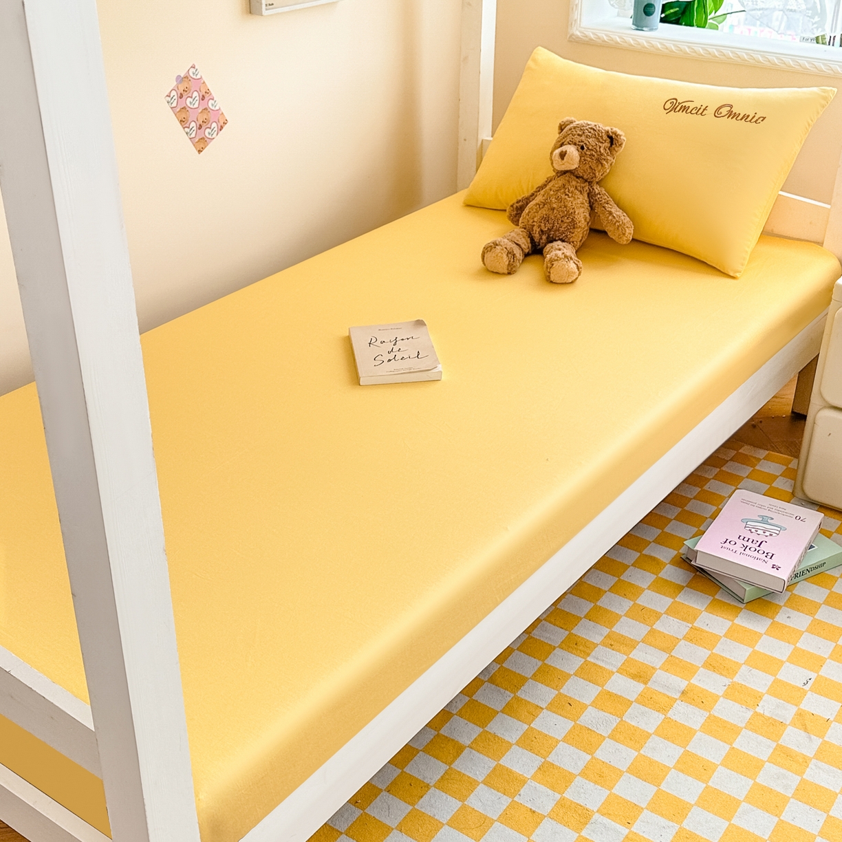 91家纺网 家纺一手货源 找家纺 摩妮卡 2025新款学生床笠上下铺全棉床笠三件套 月光黄