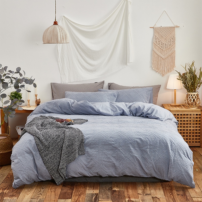 贝尔 PELLHOME 日式北欧民宿大剪花水洗棉全棉四件套场景二（春节不打烊)（可抖音代发） 蓝色