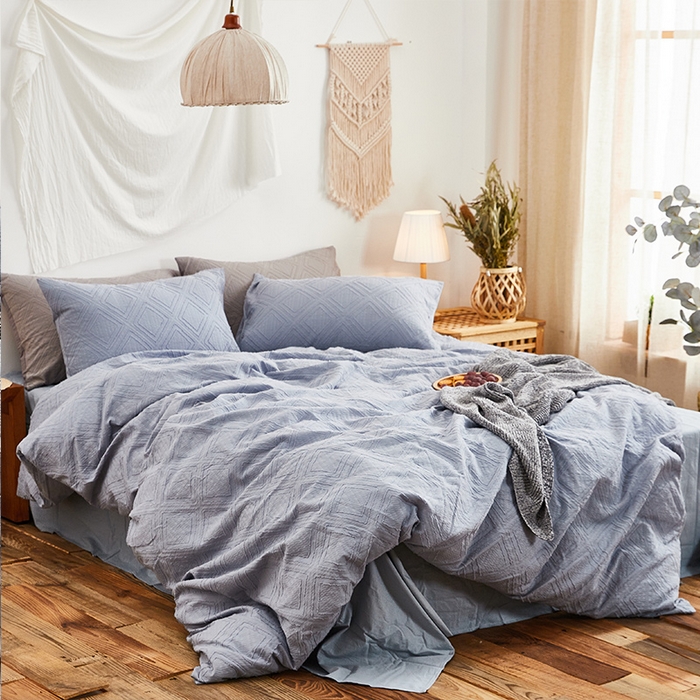 91家纺网 家纺一手货源 找家纺 贝尔 PELLHOME 日式北欧民宿大剪花水洗棉全棉四件套场景二（春节不打烊)（可抖音代发） 蓝色