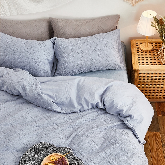 91家纺网 家纺一手货源 找家纺 贝尔 PELLHOME 日式北欧民宿大剪花水洗棉全棉四件套场景二（春节不打烊)（可抖音代发） 蓝色