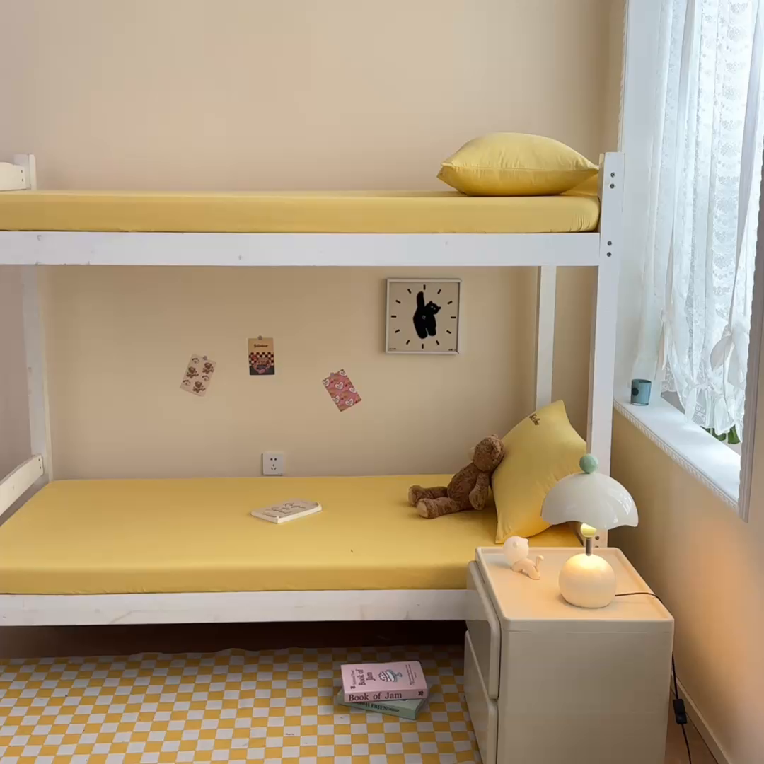 91家纺网 家纺一手货源 找家纺 摩妮卡 2025新款学生床笠上下铺全棉床笠三件套 月光黄