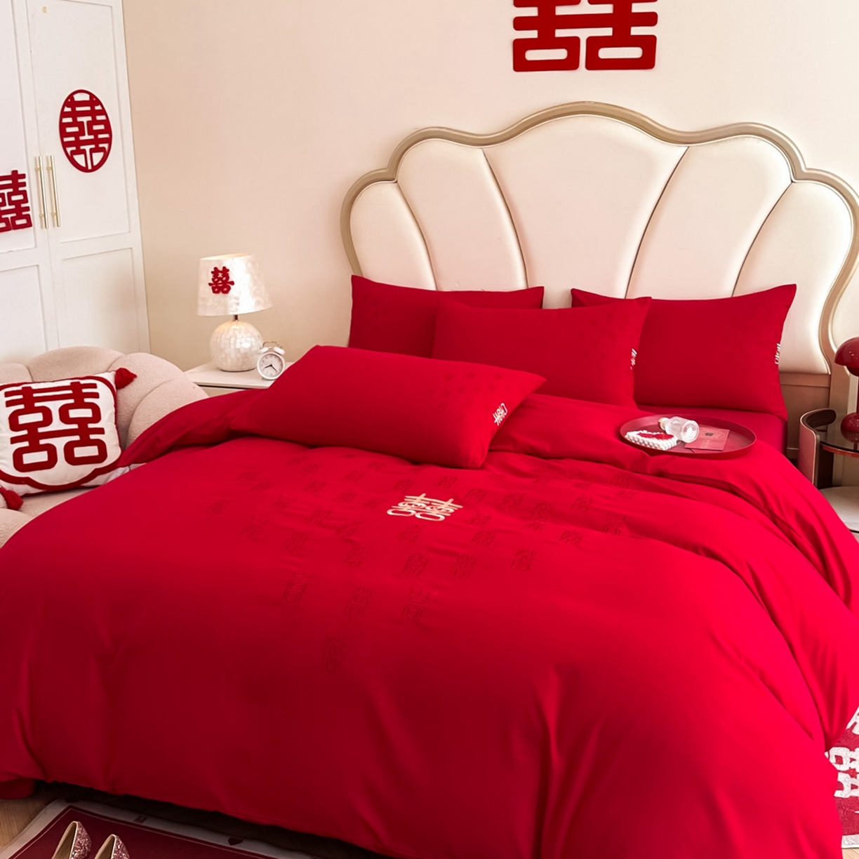 91家纺网 家纺一手货源 找家纺 （总）火麒麟家纺 2025新款亲肤棉婚庆刺绣四件套