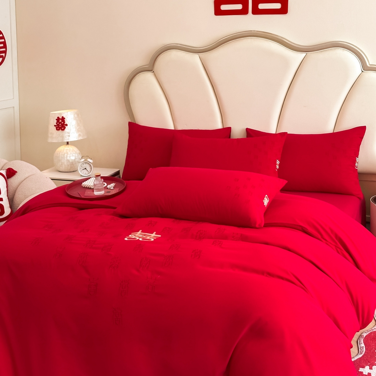 91家纺网 家纺一手货源 找家纺 （总）火麒麟家纺 2025新款亲肤棉婚庆刺绣四件套