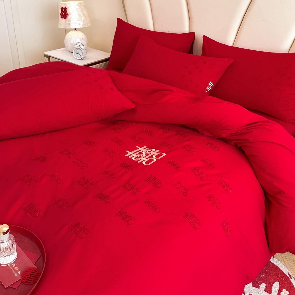 91家纺网 家纺一手货源 找家纺 （总）火麒麟家纺 2025新款亲肤棉婚庆刺绣四件套