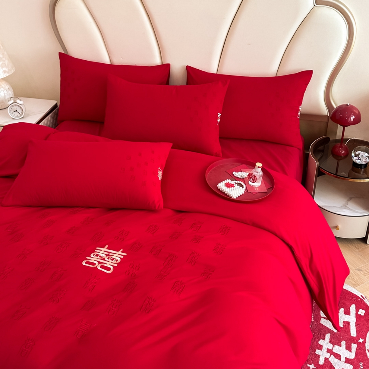 91家纺网 家纺一手货源 找家纺 （总）火麒麟家纺 2025新款亲肤棉婚庆刺绣四件套