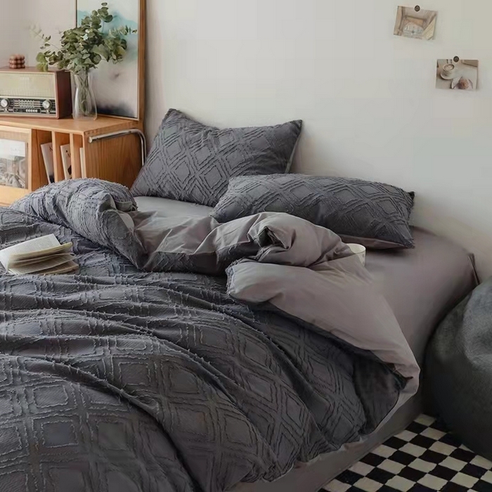 91家纺网 家纺一手货源 找家纺 贝尔 PELLHOME 日式北欧民宿大剪花水洗棉全棉四件套场景二（春节不打烊)（可抖音代发） 深灰