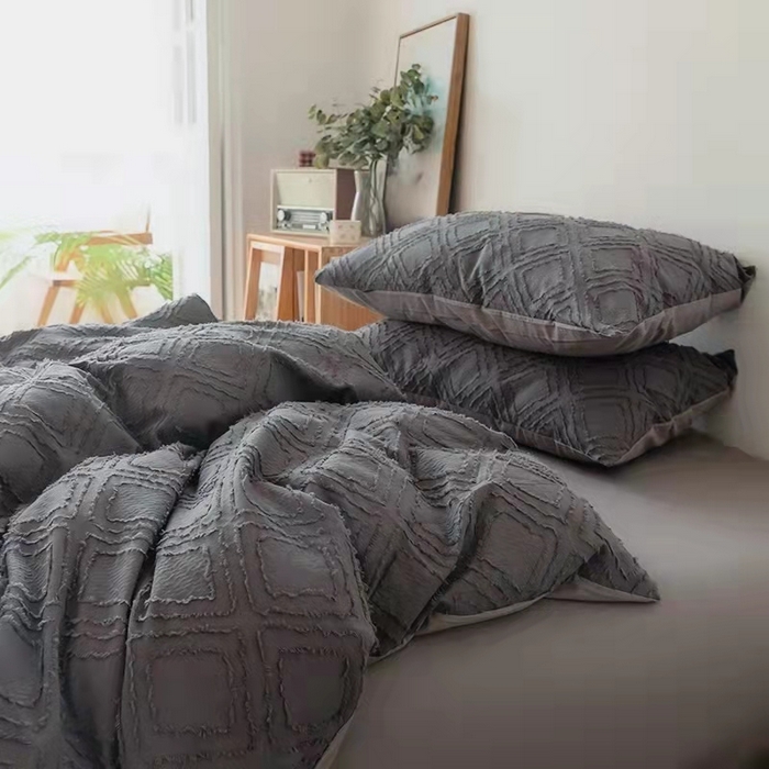 91家纺网 家纺一手货源 找家纺 贝尔 PELLHOME 日式北欧民宿大剪花水洗棉全棉四件套场景二（春节不打烊)（可抖音代发） 深灰