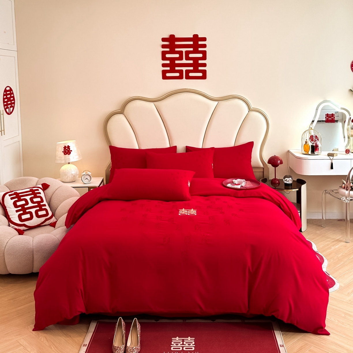 91家纺网 家纺一手货源 找家纺 （总）火麒麟家纺 2025新款亲肤棉婚庆刺绣四件套