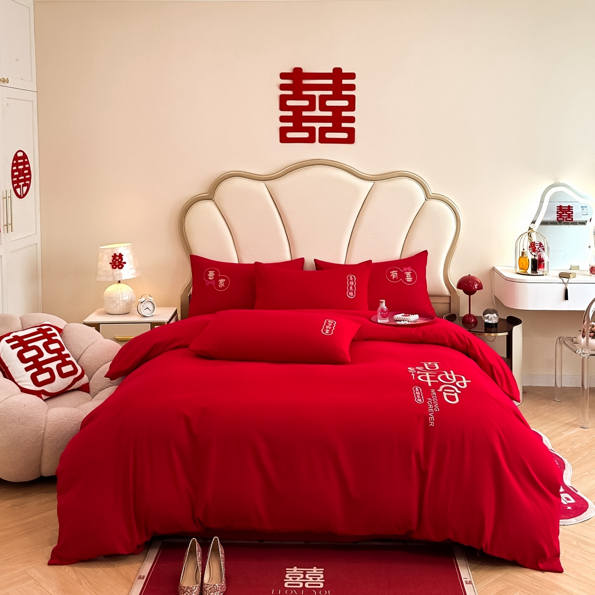 91家纺网 家纺一手货源 找家纺 （总）火麒麟家纺 2025新款亲肤棉婚庆刺绣四件套