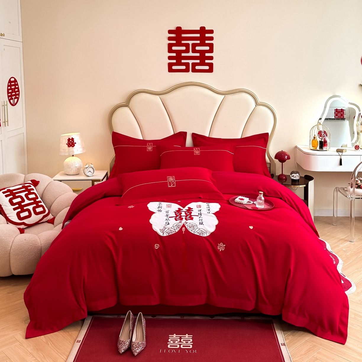 91家纺网 家纺一手货源 找家纺 （总）火麒麟家纺 2025新款亲肤棉婚庆刺绣四件套