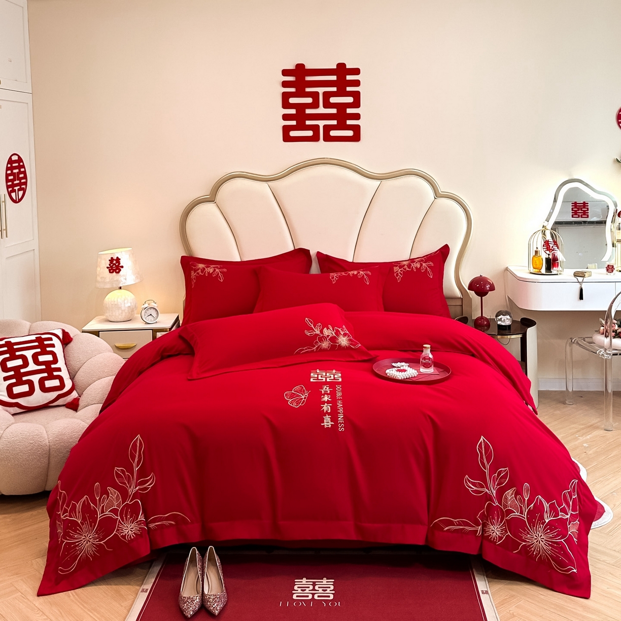 91家纺网 家纺一手货源 找家纺 （总）火麒麟家纺 2025新款亲肤棉婚庆刺绣四件套