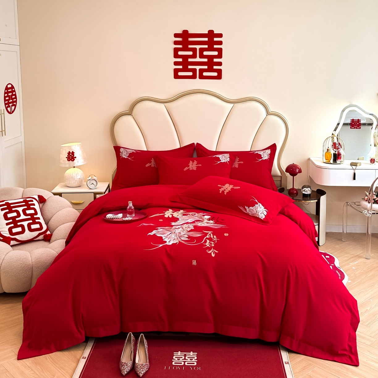 91家纺网 家纺一手货源 找家纺 （总）火麒麟家纺 2025新款亲肤棉婚庆刺绣四件套