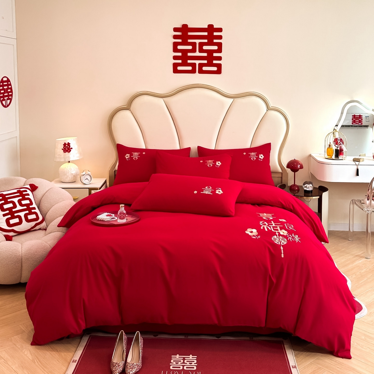 91家纺网 家纺一手货源 找家纺 （总）火麒麟家纺 2025新款亲肤棉婚庆刺绣四件套