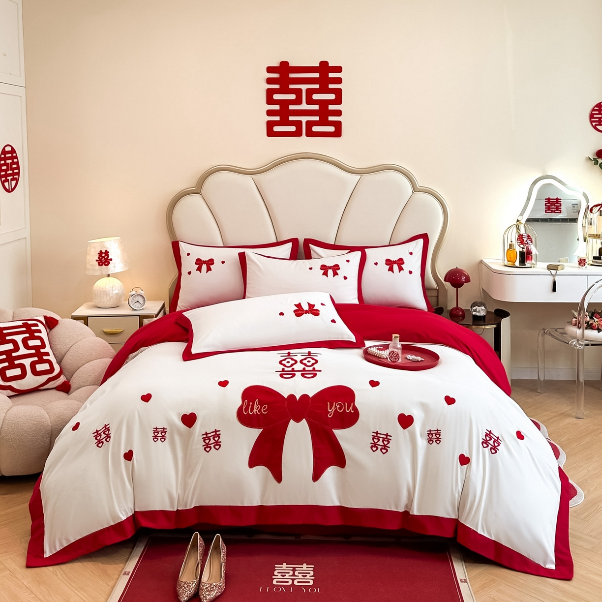 91家纺网 家纺一手货源 找家纺 （总）火麒麟家纺 2025新款亲肤棉婚庆刺绣四件套