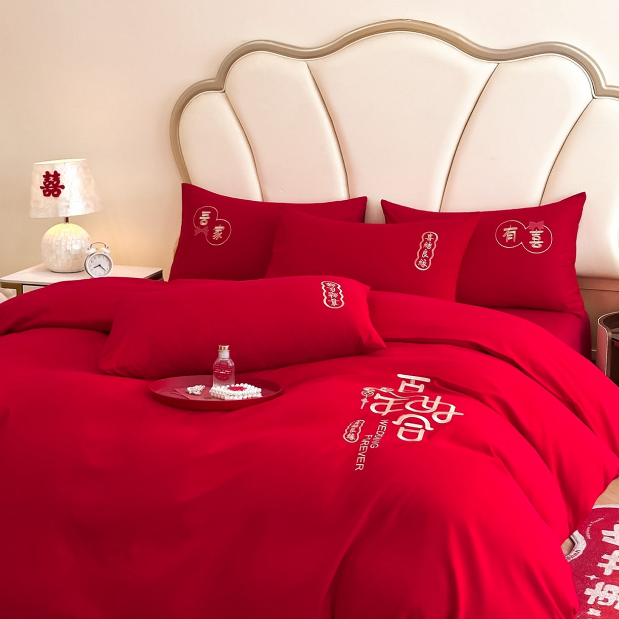 91家纺网 家纺一手货源 找家纺 火麒麟家纺 2025新款亲肤棉婚庆刺绣四件套 百年之好