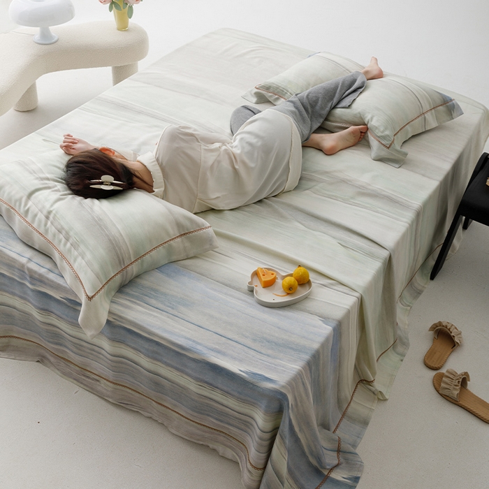 91家纺网 家纺一手货源 找家纺 贝尔 PELLHOME 竹纤维凉席三件套（可抖音代发） 魅之韵绿