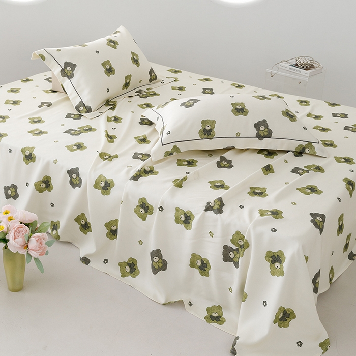 91家纺网 家纺一手货源 找家纺 贝尔 PELLHOME 竹纤维凉席三件套（可抖音代发） 熊熊乐园绿