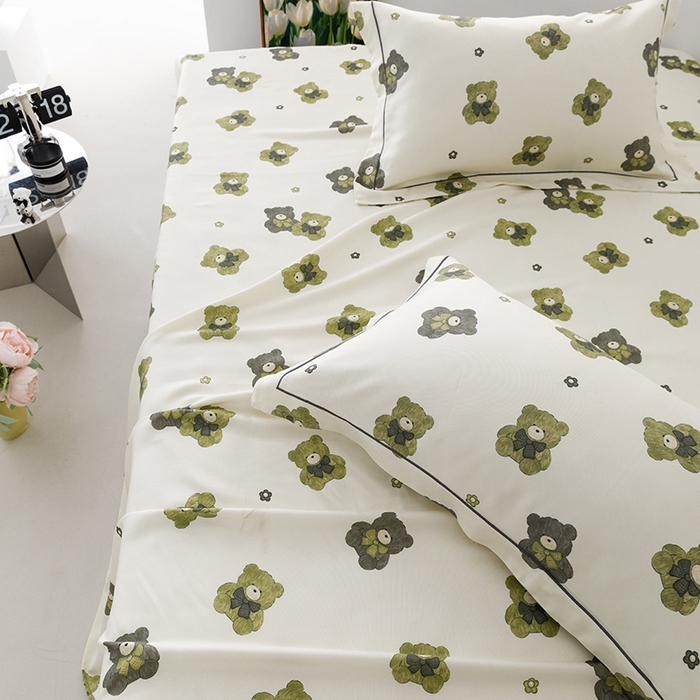 91家纺网 家纺一手货源 找家纺 贝尔 PELLHOME 竹纤维凉席三件套（可抖音代发） 熊熊乐园绿