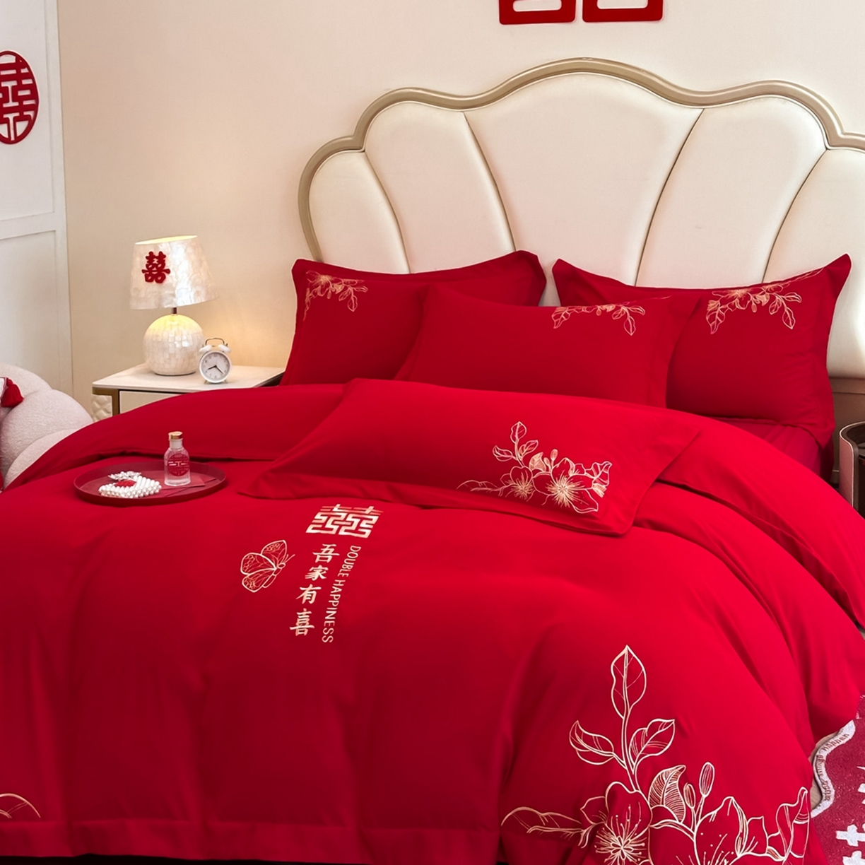 91家纺网 家纺一手货源 找家纺 火麒麟家纺 2025新款亲肤棉婚庆刺绣四件套 锦上添花