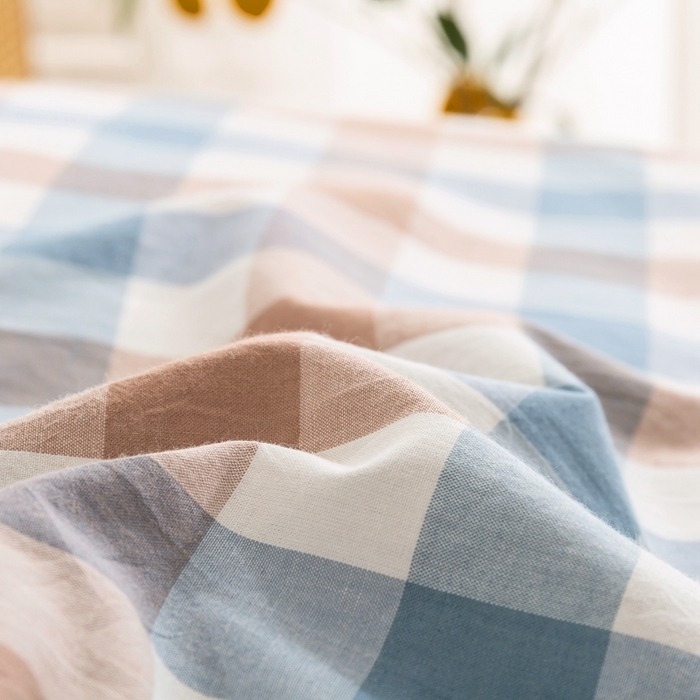 91家纺网 家纺一手货源 找家纺 贝尔 PELLHOME 简约全棉纯棉色织水洗棉1.51.8三四件套（春节不打烊)（可抖音代发） 蓝咖中格