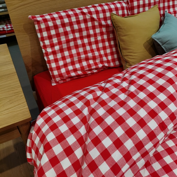 91家纺网 家纺一手货源 找家纺 贝尔 PELLHOME 简约全棉纯棉色织水洗棉1.51.8三四件套（春节不打烊)（可抖音代发） 红色格纹