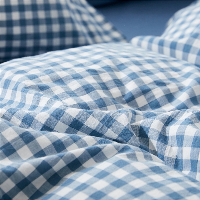 91家纺网 家纺一手货源 找家纺 贝尔 PELLHOME 简约全棉纯棉色织水洗棉1.51.8三四件套（春节不打烊)（可抖音代发） 蓝-小格