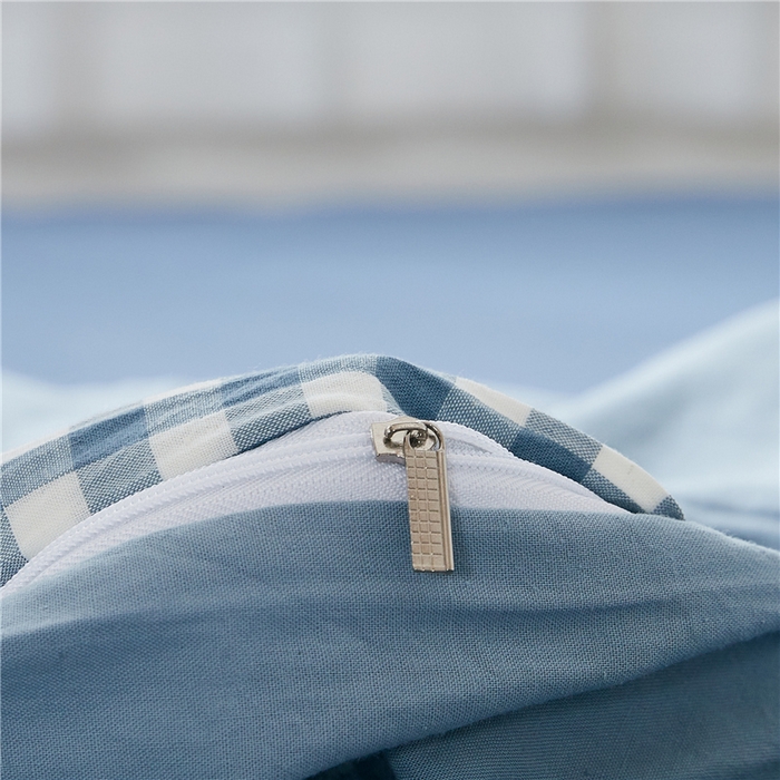 91家纺网 家纺一手货源 找家纺 贝尔 PELLHOME 简约全棉纯棉色织水洗棉1.51.8三四件套（春节不打烊)（可抖音代发） 蓝-小格