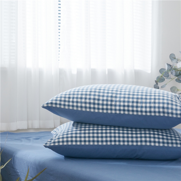 91家纺网 家纺一手货源 找家纺 贝尔 PELLHOME 简约全棉纯棉色织水洗棉1.51.8三四件套（春节不打烊)（可抖音代发） 蓝-小格