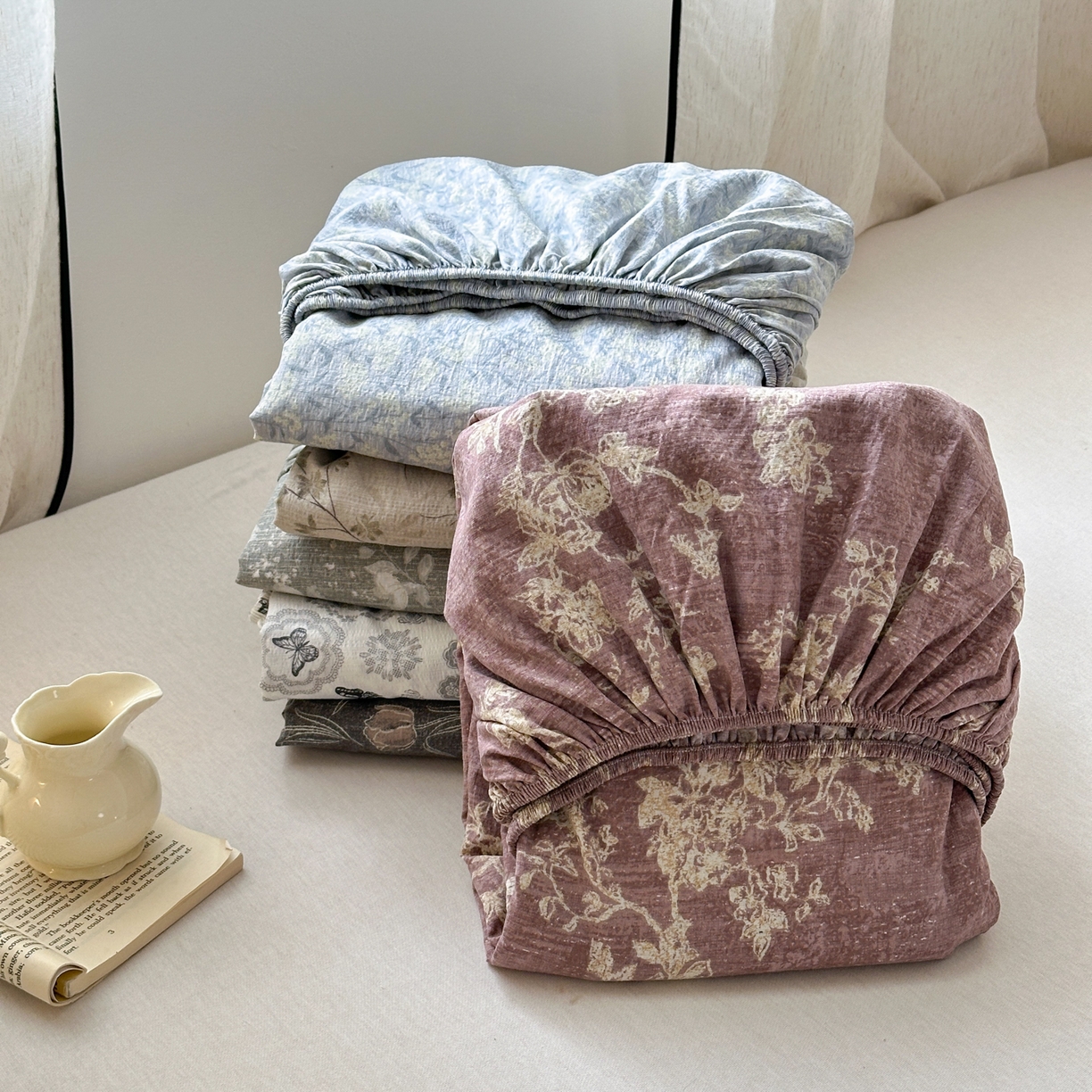 91家纺网 家纺一手货源 找家纺 （总）一霖家纺 2025新款仿麻皱皱纱单床笠