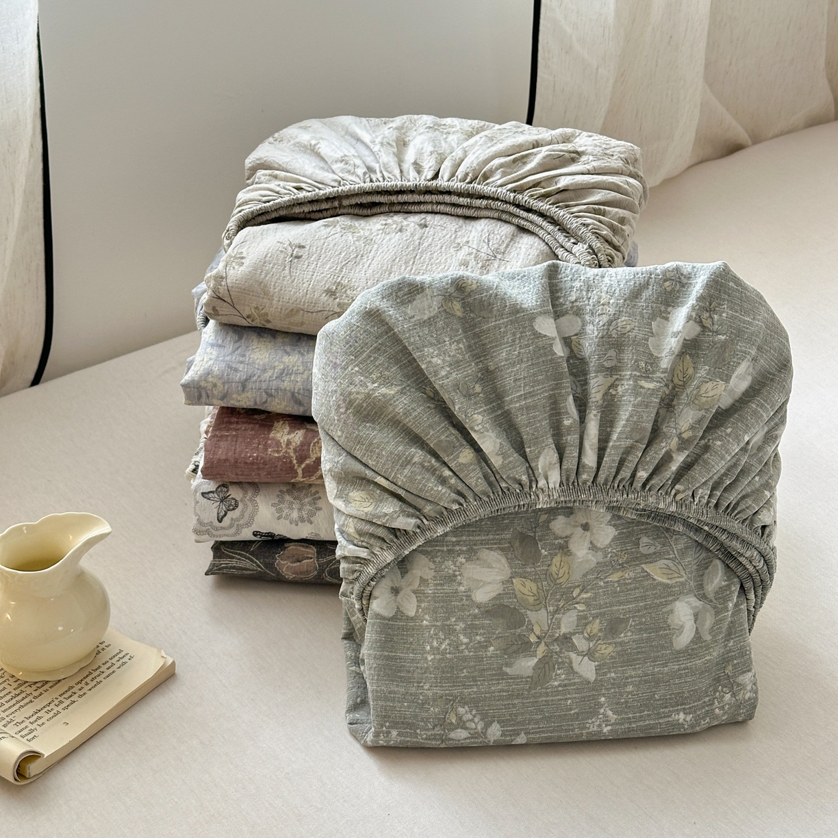 91家纺网 家纺一手货源 找家纺 （总）一霖家纺 2025新款仿麻皱皱纱单床笠