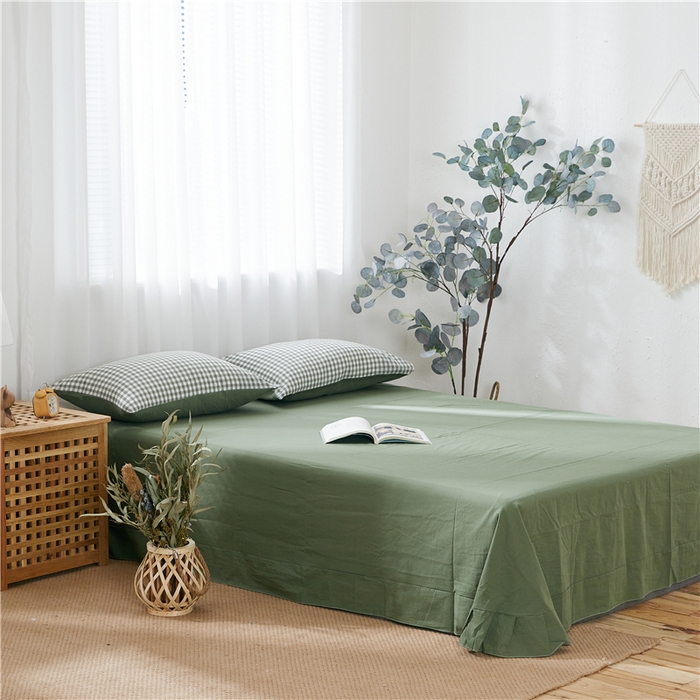 91家纺网 家纺一手货源 找家纺 贝尔 PELLHOME 简约全棉纯棉色织水洗棉1.51.8三四件套（春节不打烊)（可抖音代发） 绿-小格