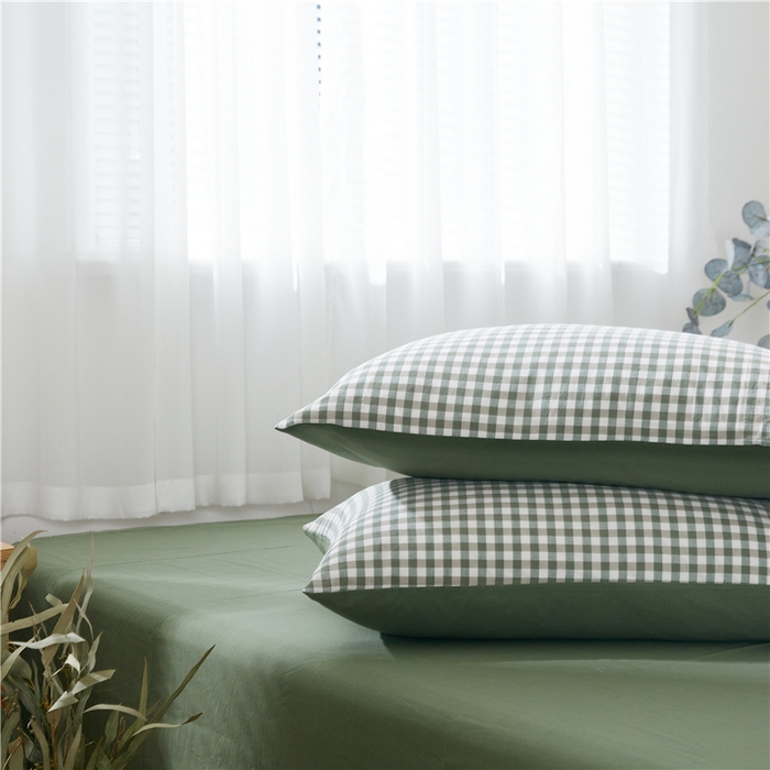 91家纺网 家纺一手货源 找家纺 贝尔 PELLHOME 简约全棉纯棉色织水洗棉1.51.8三四件套（春节不打烊)（可抖音代发） 绿-小格