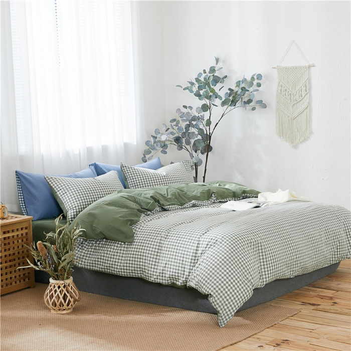 91家纺网 家纺一手货源 找家纺 贝尔 PELLHOME 简约全棉纯棉色织水洗棉1.51.8三四件套（春节不打烊)（可抖音代发） 绿-小格