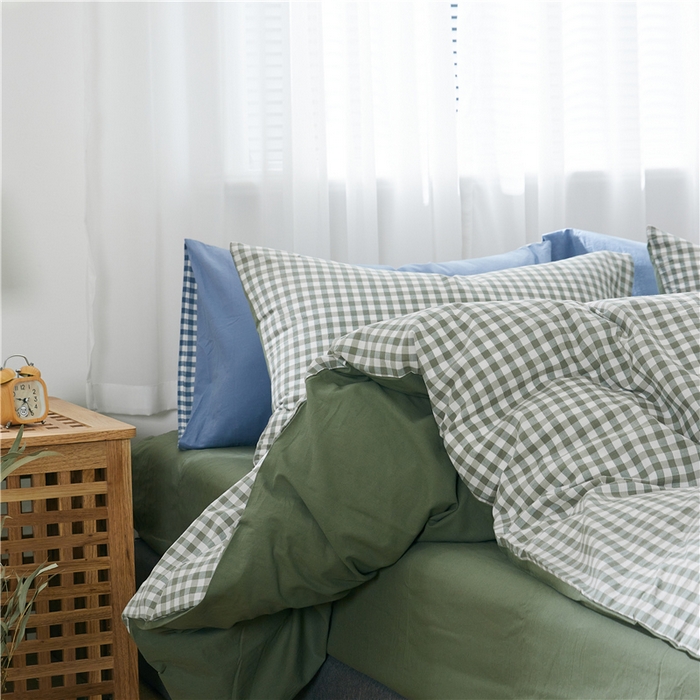 91家纺网 家纺一手货源 找家纺 贝尔 PELLHOME 简约全棉纯棉色织水洗棉1.51.8三四件套（春节不打烊)（可抖音代发） 绿-小格