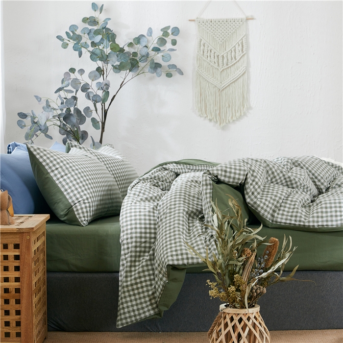 91家纺网 家纺一手货源 找家纺 贝尔 PELLHOME 简约全棉纯棉色织水洗棉1.51.8三四件套（春节不打烊)（可抖音代发） 绿-小格