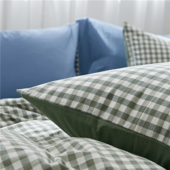 91家纺网 家纺一手货源 找家纺 贝尔 PELLHOME 简约全棉纯棉色织水洗棉1.51.8三四件套（春节不打烊)（可抖音代发） 绿-小格