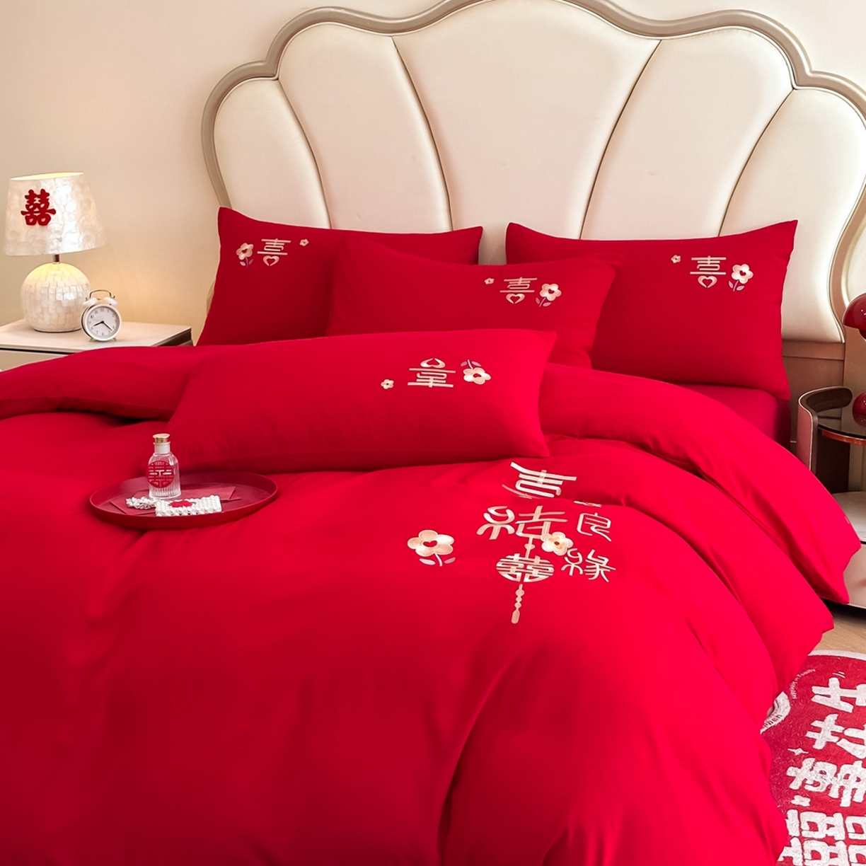 91家纺网 家纺一手货源 找家纺 火麒麟家纺 2025新款亲肤棉婚庆刺绣四件套 天赐良缘