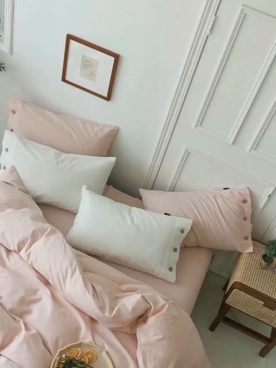 91家纺网 家纺一手货源 找家纺 贝尔 PELLHOME 简约纯色纽扣棉麻亚麻床单被套四件套（春节不打烊)（可抖音代发） 珊瑚粉