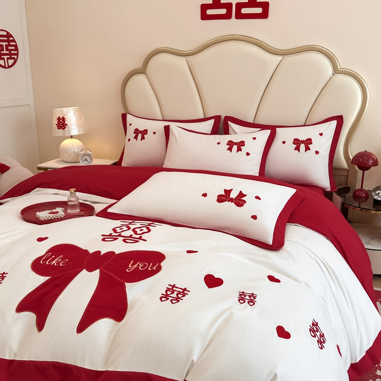 91家纺网 家纺一手货源 找家纺 火麒麟家纺 2025新款亲肤棉婚庆刺绣四件套 一见钟情