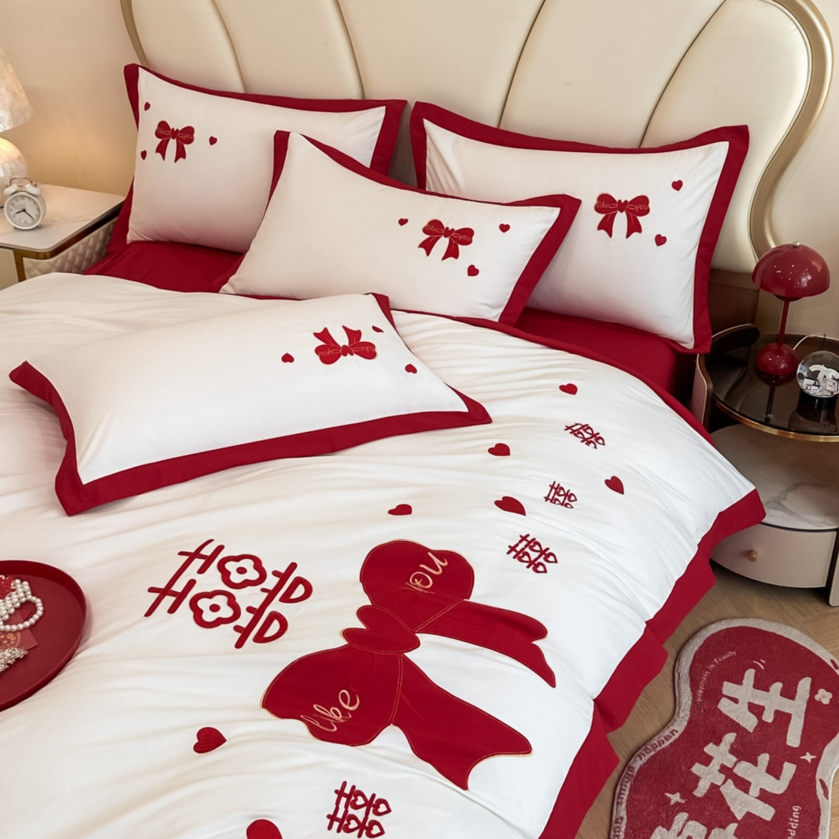 91家纺网 家纺一手货源 找家纺 火麒麟家纺 2025新款亲肤棉婚庆刺绣四件套 一见钟情