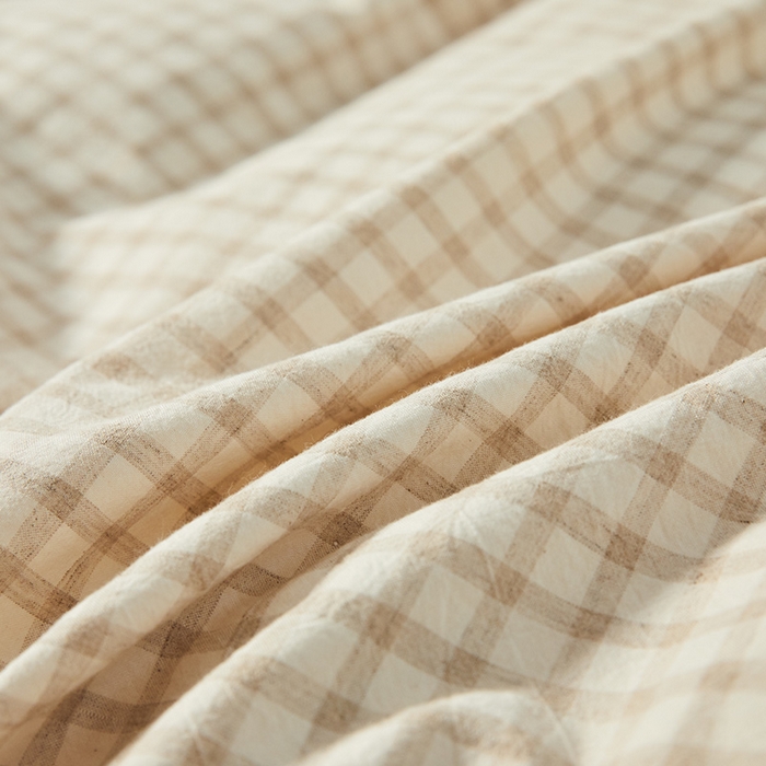 91家纺网 家纺一手货源 找家纺 贝尔 PELLHOME 简约格子纽扣棉麻透气舒适亚麻四件套床单被套场景一（可抖音代发） 星格咖