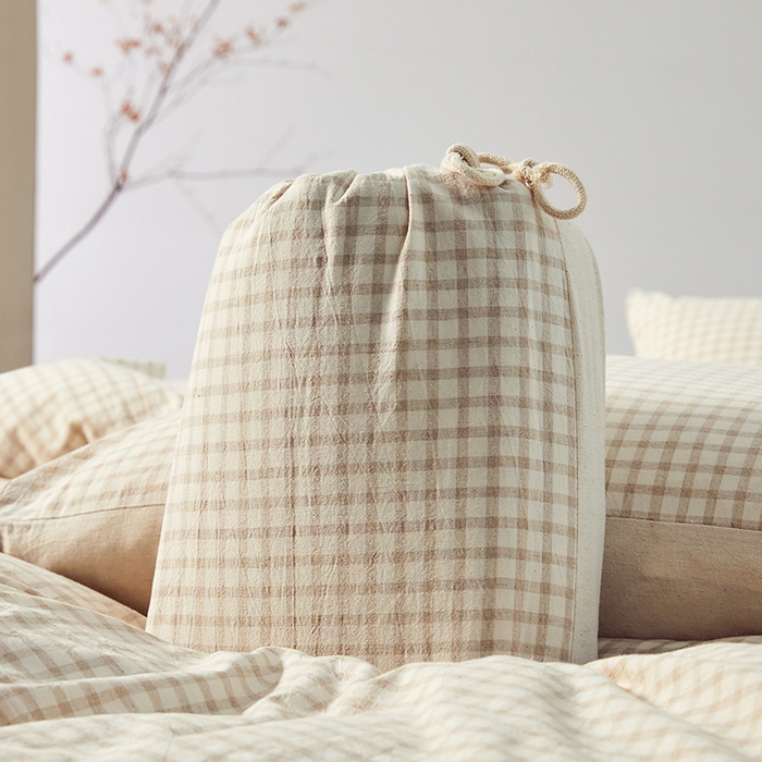 91家纺网 家纺一手货源 找家纺 贝尔 PELLHOME 简约格子纽扣棉麻透气舒适亚麻四件套床单被套场景一（可抖音代发） 星格咖