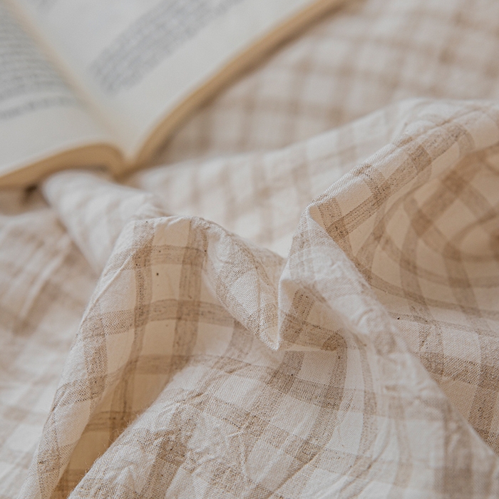 91家纺网 家纺一手货源 找家纺 贝尔 PELLHOME 简约格子纽扣棉麻透气舒适亚麻四件套床单被套场景二（可抖音代发） 星格咖