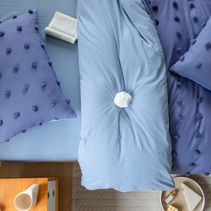 91家纺网 家纺一手货源 找家纺 （总）贝尔 PELLHOME 复古风毛球剪花日式简约套件全棉水洗棉纯素色四件套（春节不打烊)