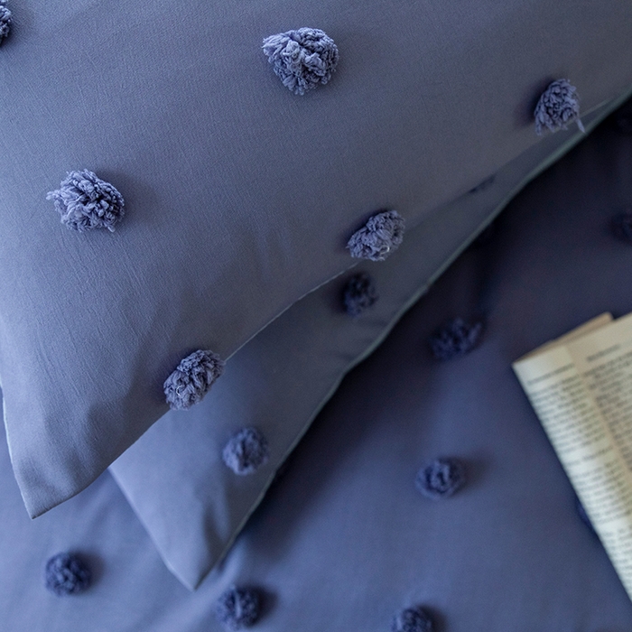 91家纺网 家纺一手货源 找家纺 （总）贝尔 PELLHOME 复古风毛球剪花日式简约套件全棉水洗棉纯素色四件套（春节不打烊)