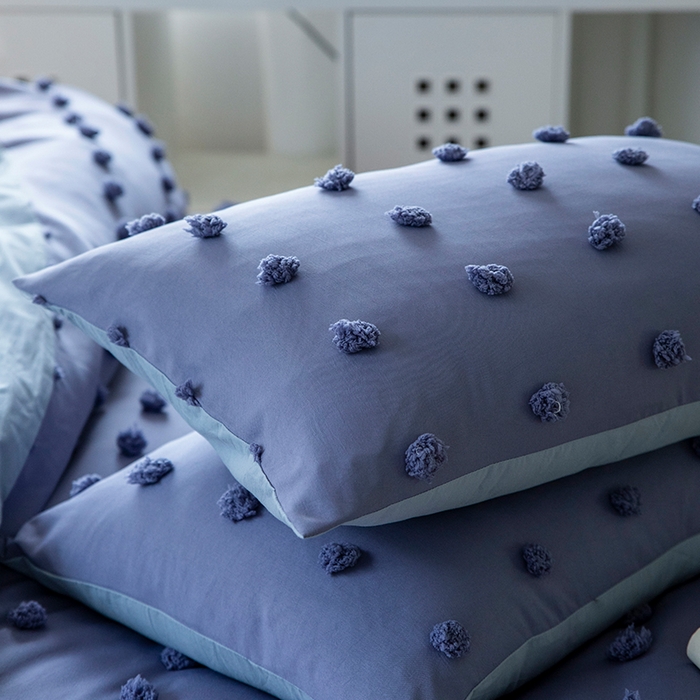 91家纺网 家纺一手货源 找家纺 （总）贝尔 PELLHOME 复古风毛球剪花日式简约套件全棉水洗棉纯素色四件套（春节不打烊)