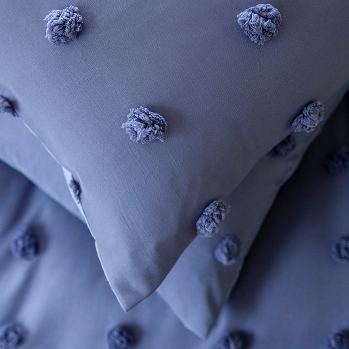 91家纺网 家纺一手货源 找家纺 （总）贝尔 PELLHOME 复古风毛球剪花日式简约套件全棉水洗棉纯素色四件套（春节不打烊)