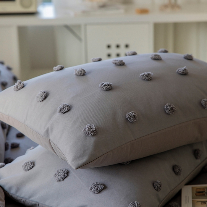 91家纺网 家纺一手货源 找家纺 贝尔 PELLHOME 复古风毛球剪花日式简约套件全棉水洗棉纯素色四件套（春节不打烊) 球球-绅士灰